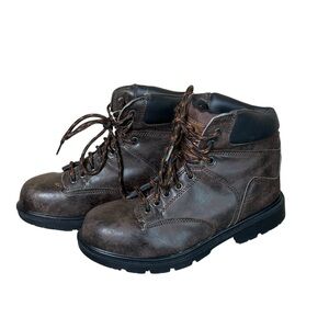 Brahma Mens 5.5 Womens 7 Steel Toe Work Boots Brown Oil & Slip Resistant Lace Up